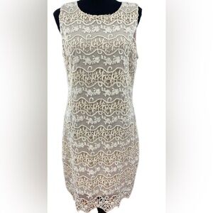 Belle Badgley Mischka Ivory Lace Sleeveless Knee Length Dress Size 6